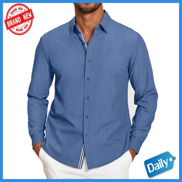 Men's Stretch Denim Button Down Shirt Long Sleeve Casual Dress